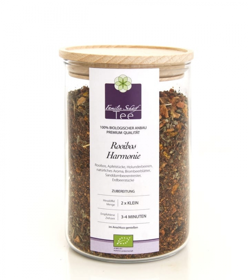 schaerf-tee-aromaglas-Rooibos Harmonie Familie Schärf Bio Tee Rooibos